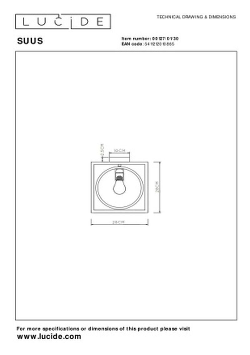 Lucide SUUS - Zapustené stropné svietidlo - 1xE27 - Čierne